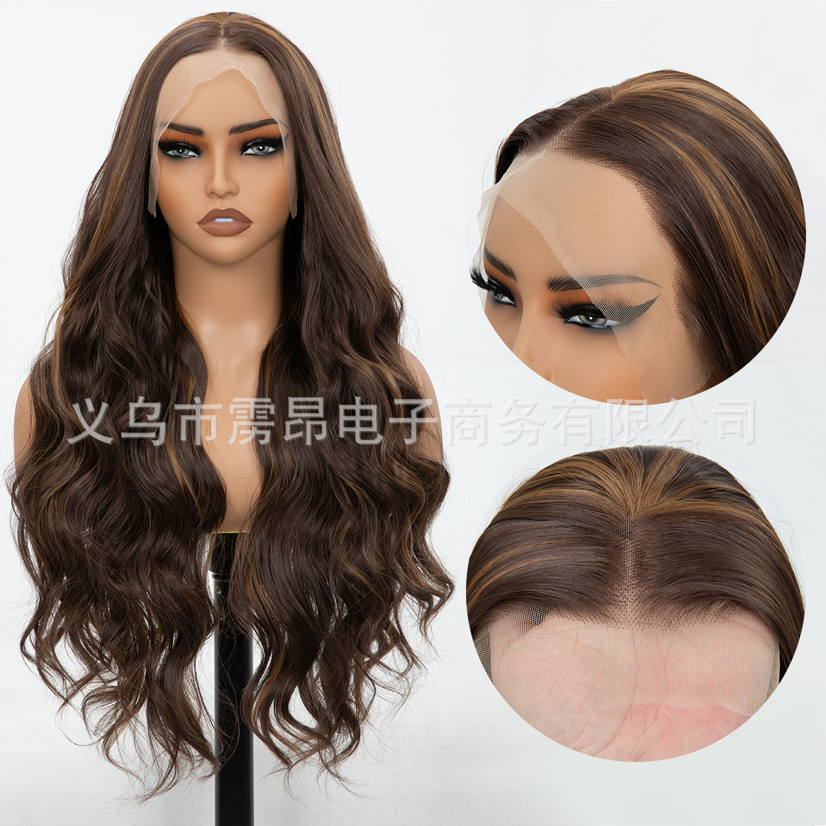 Venta directa de fábrica, peluca sintética con frente de encaje, estilo europeo y americano, cabello largo y liso para mujer, peluca realista, comercio exterior transfronterizo de Amazon