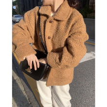 韩国东大门oun*ce 复古美拉德翻领圈圈毛宽松羊毛大衣外套春秋女