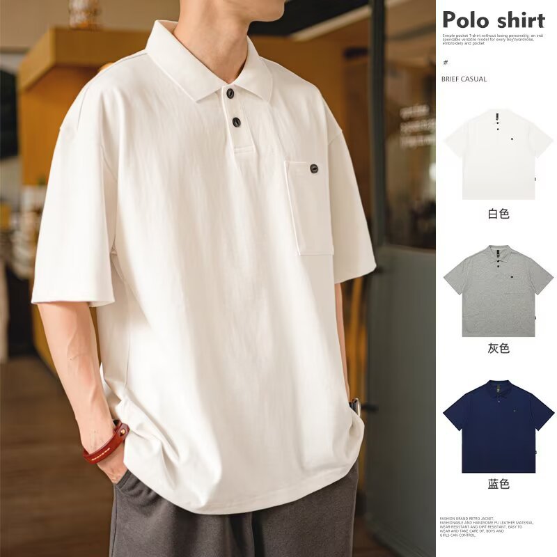 Camisa POLO solapa de manga corta de algodón para hombres bolsillos con botones pesados Camiseta casual de negocios británicos Comercio exterior al por mayor transfronterizo