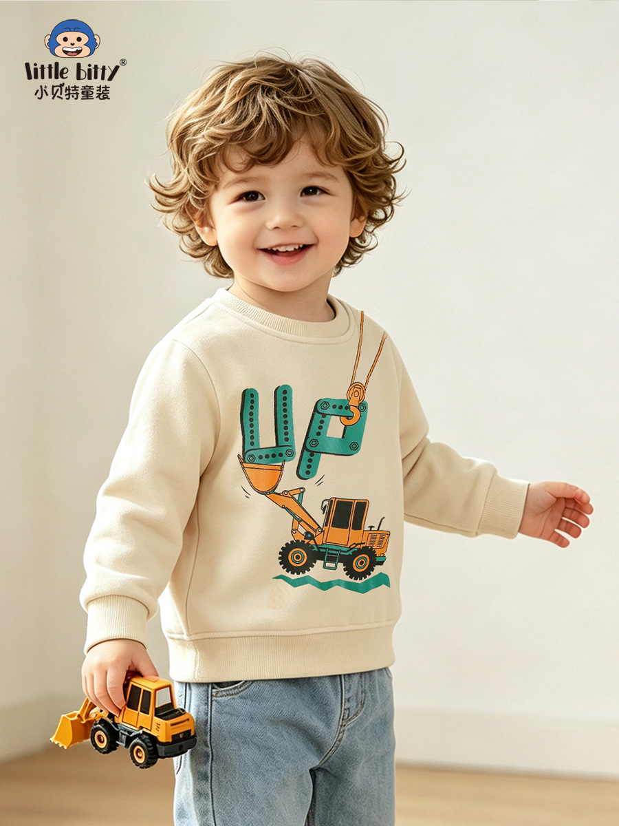 Cross-border children's clothing, 2026 autumn/winter collection: long-sleeved children's sweatshirt with a casual car print, round neck, pullover style, suitable for boys