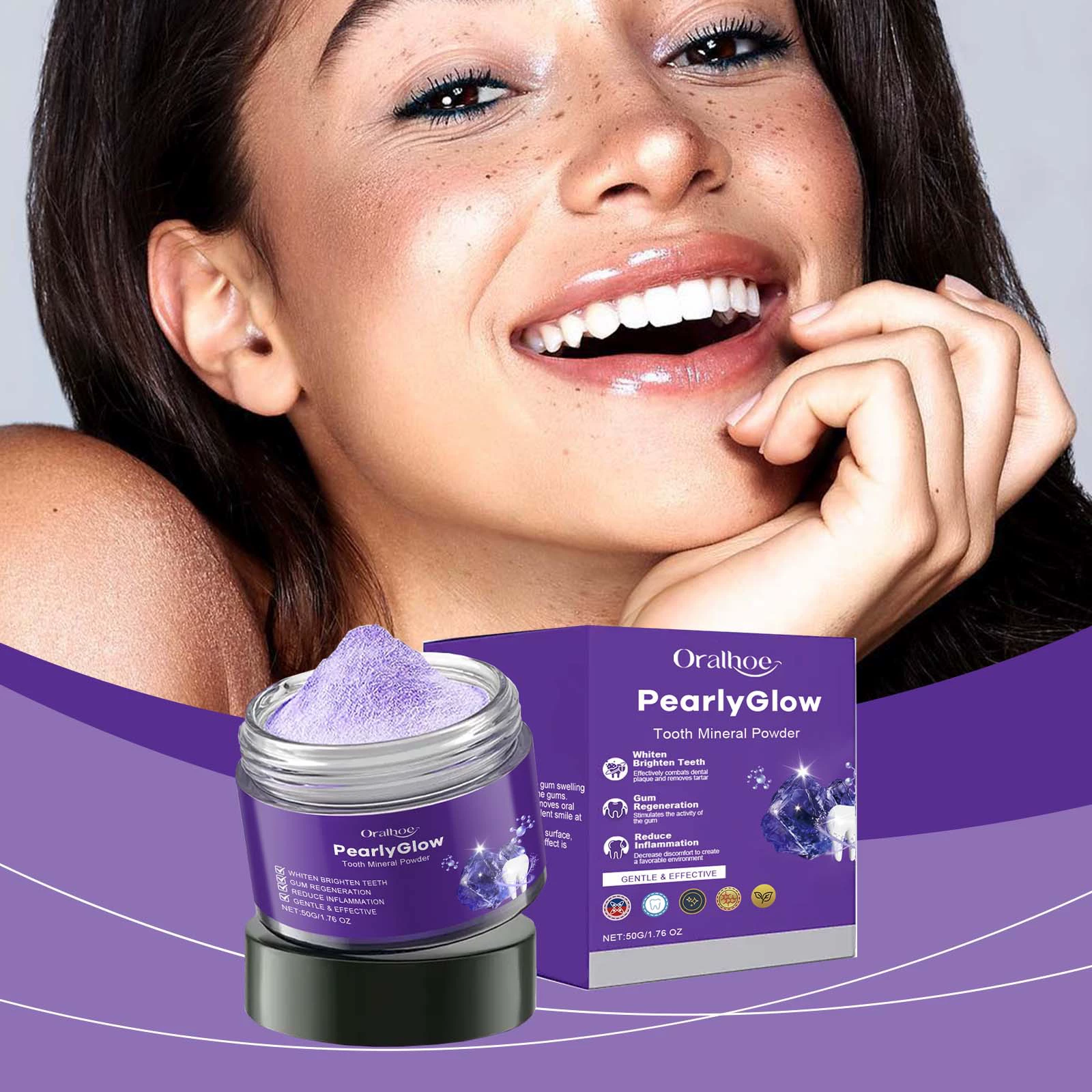 Oralhoe Фиолетовый отбеливающий порошок для ухода за зубами и чистки зубов Желтые зубы Кальций Порошок для свежего дыхания