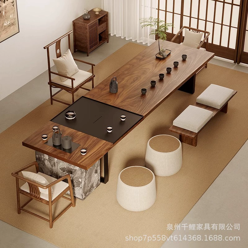 Новый китайский чайный столик, эстетический чайный столик и стул из черного ореха династии Сун, большой чайный столик для гостиной и офиса, встроенный