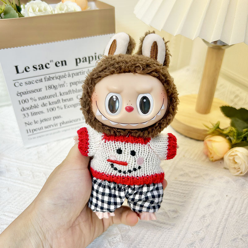 15cm ciego caja pull paño suéter pantalones macaron labubu colgante muñeca suéter Año Nuevo suéter lindo