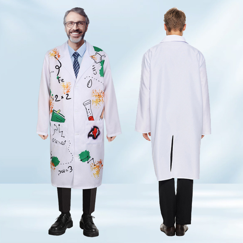萬聖節新款cos趣味實驗室爆炸頭瘋狂科學家校園演出服科學怪人