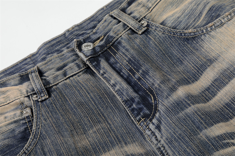 Men's Retro Blue Washed Whiskered Wide Leg Scimitar Jeans Casual Loose Fit American High Street Style Spring New Trousers For Women_mkmklike.com