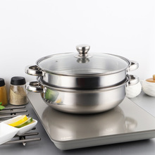 加厚带磁不锈钢锅二层蒸锅28cm多用双柄蒸汤锅蒸火锅礼品锅具双层