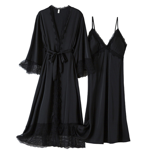 2024 Spring New Women's Robe with Extended Length Sexy Nightgown for Women with Breast Pads Silk Homecoming Clothes Direct from Factory
