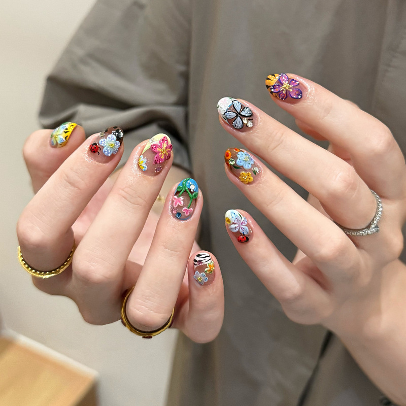 Sp-272 Art Flower 10-Piece Phototherapy Handmade Wearable Nails High-End Dopamine Niche Manicure Nails Wholesale
