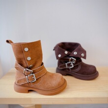 2025年冬季新款童鞋男童真皮帅气机车靴英伦风加厚保暖女童马丁靴