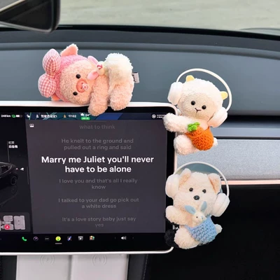Car Ornaments, Cartoon Cute Plush Dolls, Car Center Console Screen, Car Interior Decorations, High-End Decorations for Women