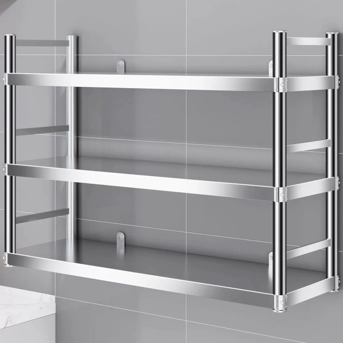 Вешалка из нержавеющей стали с забором, кухонная полка для хранения, 2 трехслойные настенные полки для микроволновой печи, настенная полка для специй