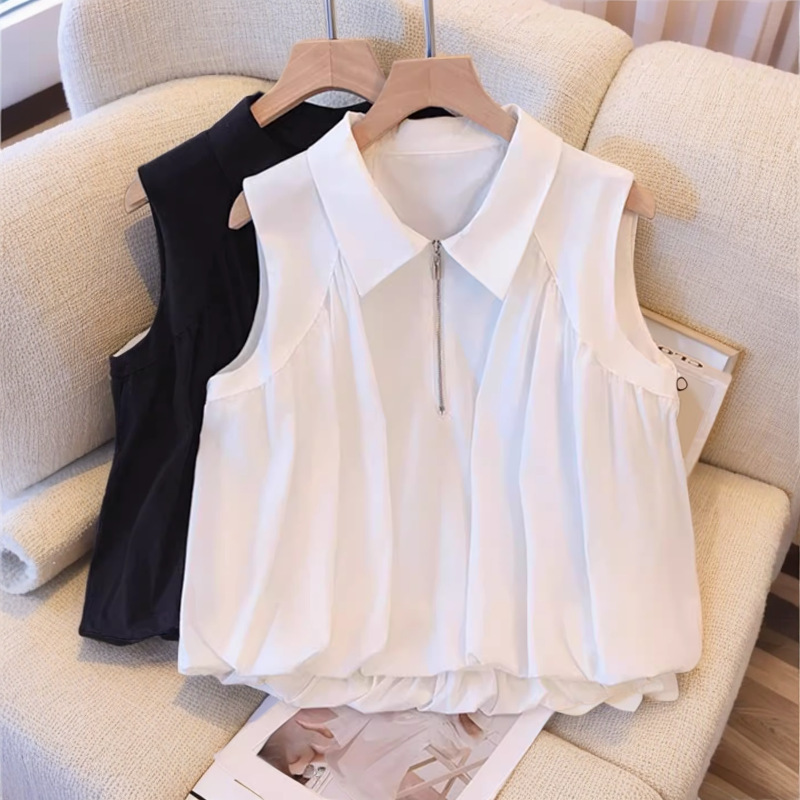 Sleeveless Half-Zip Vest Shirt for Women, Loose Fit, Tummy-Covering Blouse, 2025 Summer New Short Top for Women Sleeveless Half-Zip Vest Shirt for Women, Loose Fit, Tummy-Covering Blouse, 2025 Summer New Short Top for Women