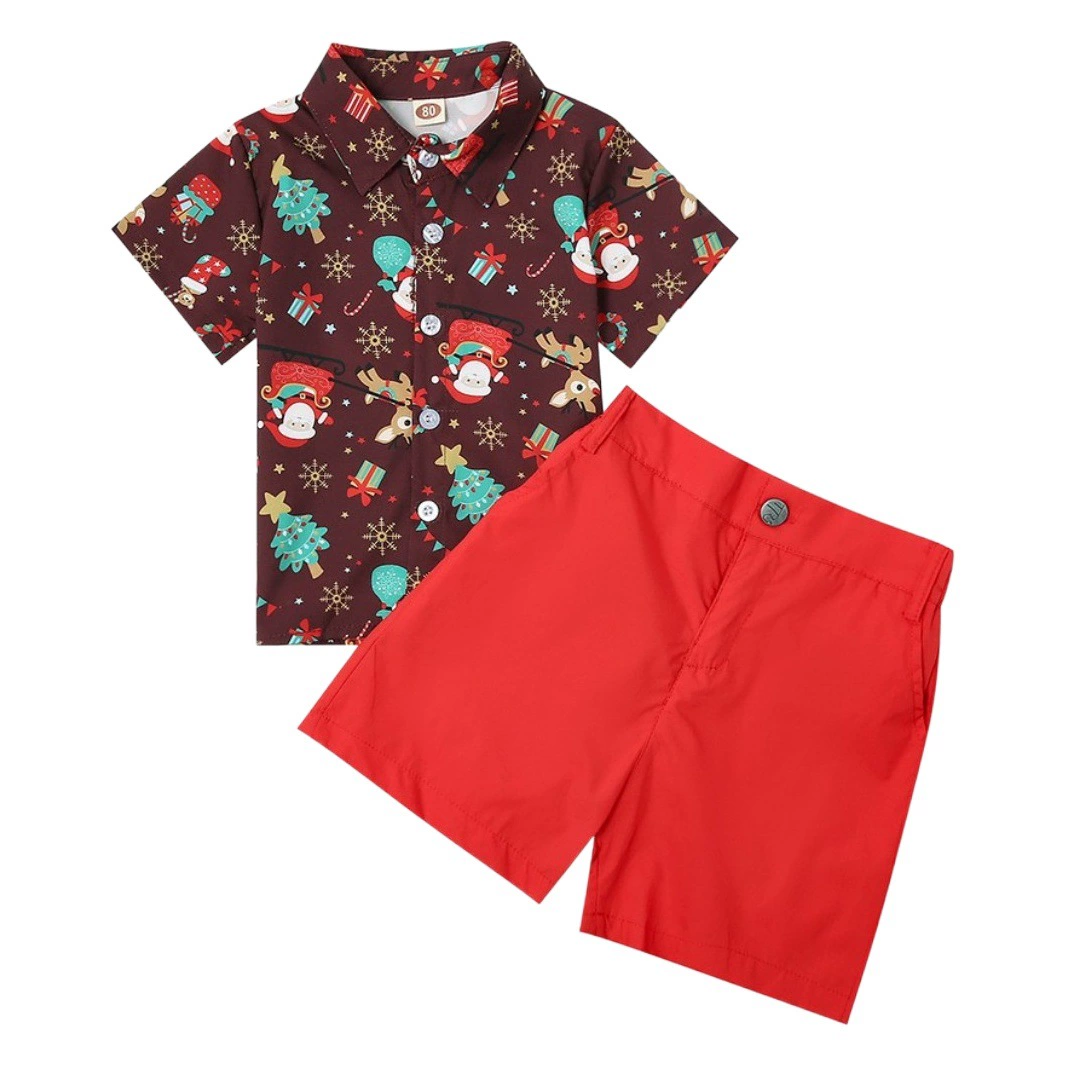 Набор детской одежды для рождественских торжеств: рубашка с длинным и коротким рукавом, шорты, галстук-бабочка, стильный рождественский костюм для мальчика.