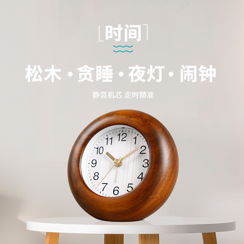 TQJ 学生用無垢材ベッドサイド時計、サイレントデスクトップ時計、ファッショナブルなカウンタートップ時計、ナイトライト、スヌーズ小型目覚まし時計|undefined
