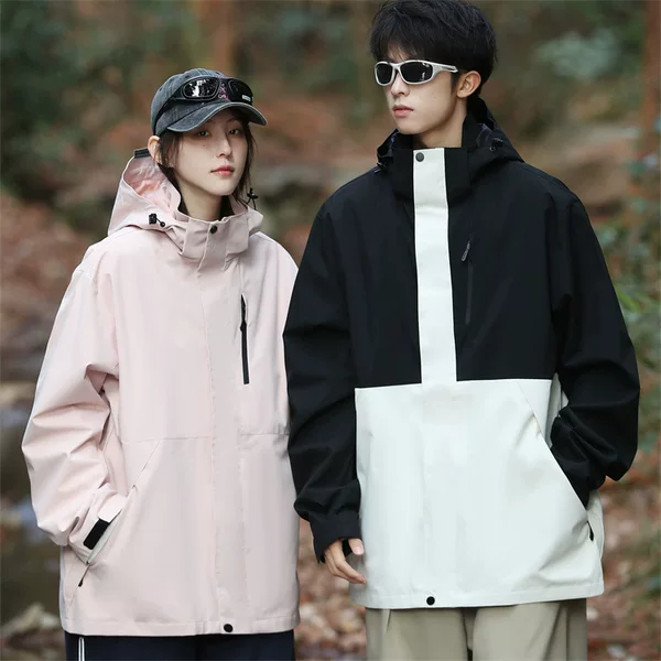 Spring and Autumn Men's and Women's Outdoor Loose plus size Solid Color Waterproof Couple's Charge Clothes Hat-off Sports Casual Jacket