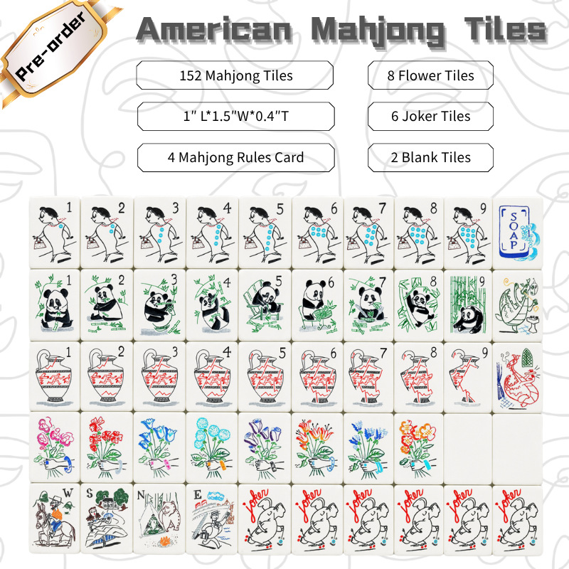 Panda-Themed Mahjong Set for Family and Friends Gatherings, Leisure Board Games, Entertainment Mahjong