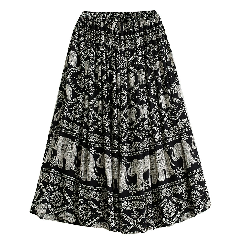 Длинная юбка, plus size, эластичная талии, стиль бохо