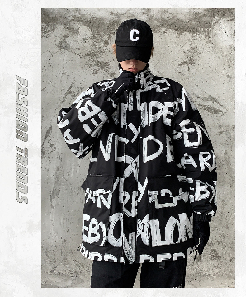 Men's Cotton Jacket With Letter Print Stylish Winter Coat_voghion.com