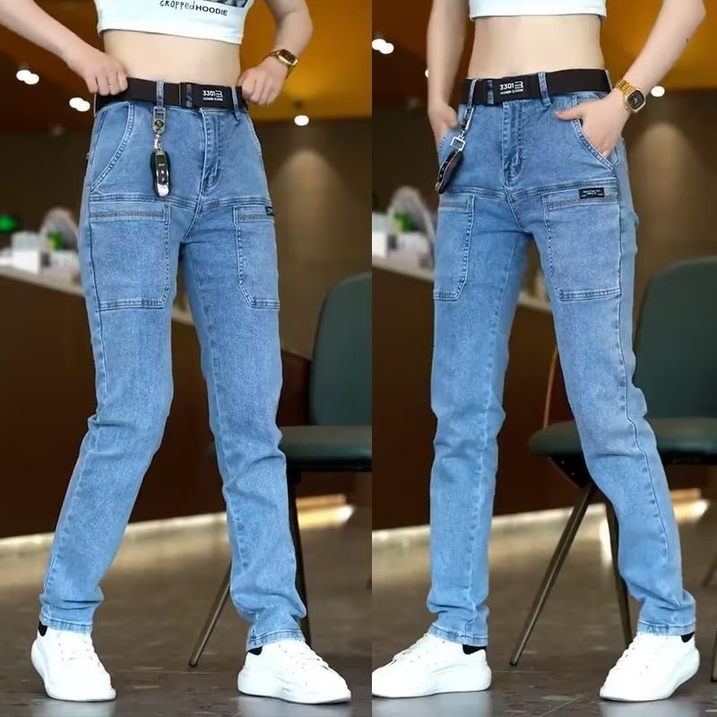Moda recta simple Mediados de cintura alta japoneses nuevos jeans moda juvenil verano moda hombres pantalones al por mayor