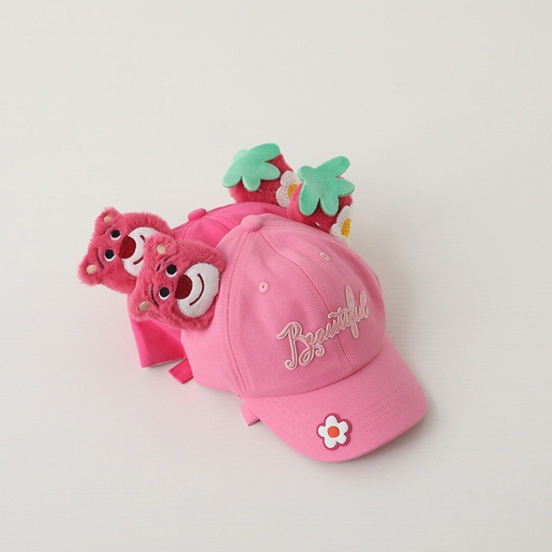 Sombrero de béisbol infantil primavera y otoño osos de fresas lindos rosa dulce bebé gorra de lengua de pato moda coreana DLY image 5