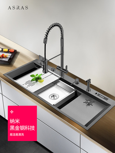 4TXN Wholesale 4MM Large Black Nano Thickened 304 Stainless Steel Handmade Sink Package Single Slot Kitchen Washing Vegetables