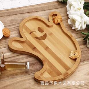 Wooden Halloween Cute Ghost Cheese Board Party Restaurant Fruit Dessert Snack Tray Home Solid Wood Dinner Plate