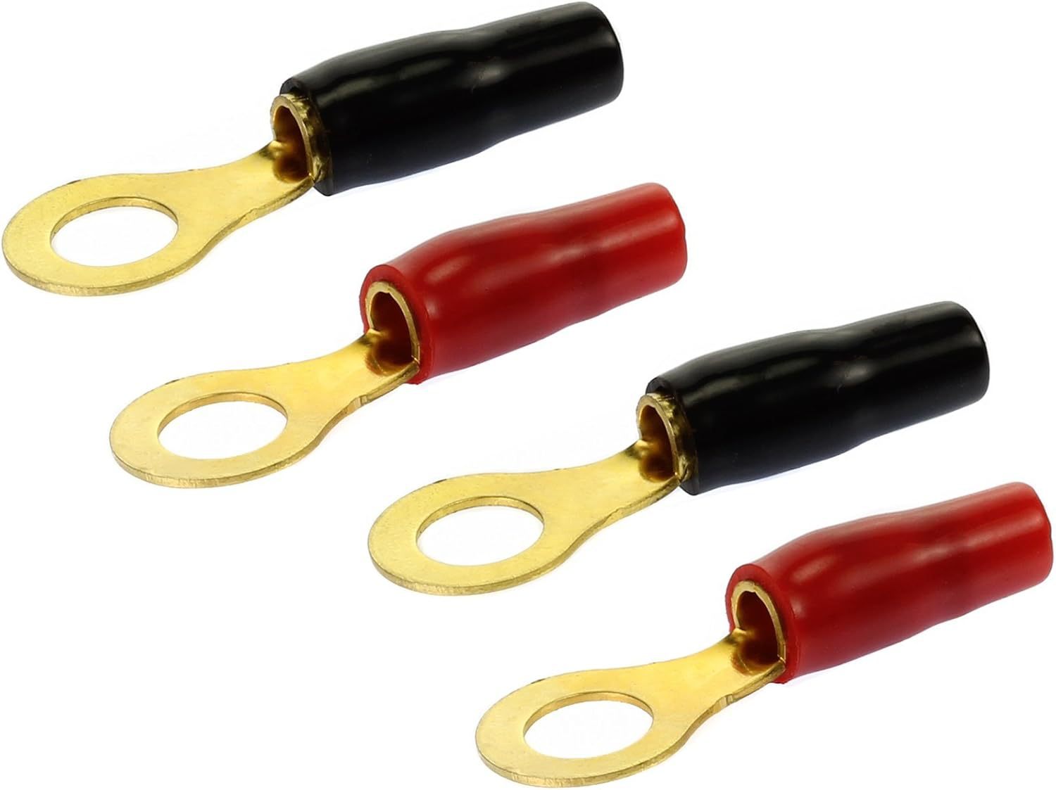 (4) 8 AWG Auge Gold Wire Crimp Cable Ring Terminal Red\/Blac