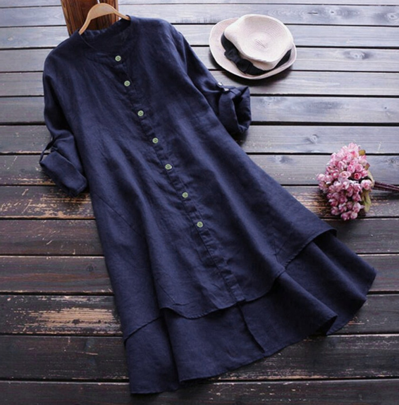 Round Neck Neckline Regular Fit Fit Type Solid Color Pattern Wholesale Women'S Casual Solid Color Long Sleeve Front Button Blouses