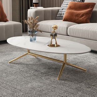 Italian Light Luxury Coffee Table Nordic Small Apartment Living Room Household Oval Simple Modern Creative Rock Plate Coffee Table Minimalist