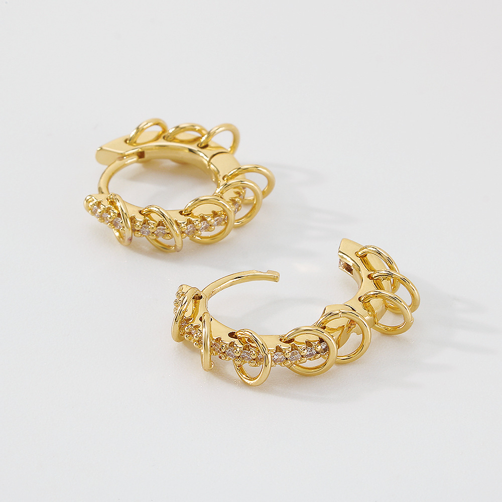 simple copper fashion earrings zircon geometric circle copper earrings