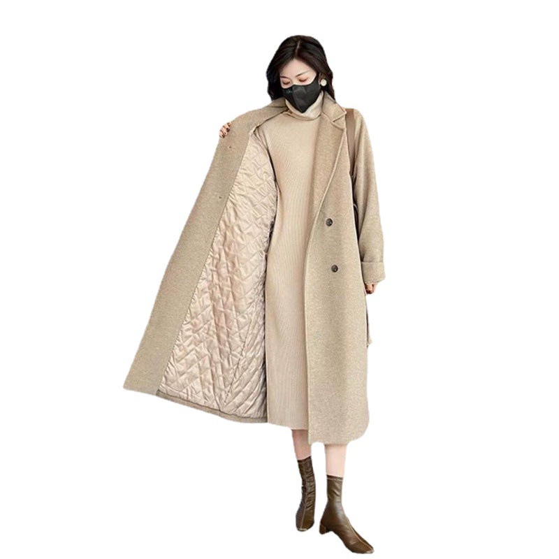 Woolen coat, demi-season fashionable long jacket, Korean style, western style, mid-length, increased thickness