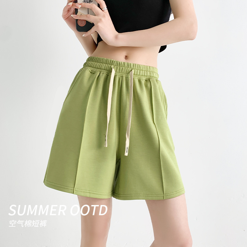 Air Cotton Sports Shorts Women's Summer Thin Casual Loose High Waist Wide-leg Pants Slimming Straight-leg Pants