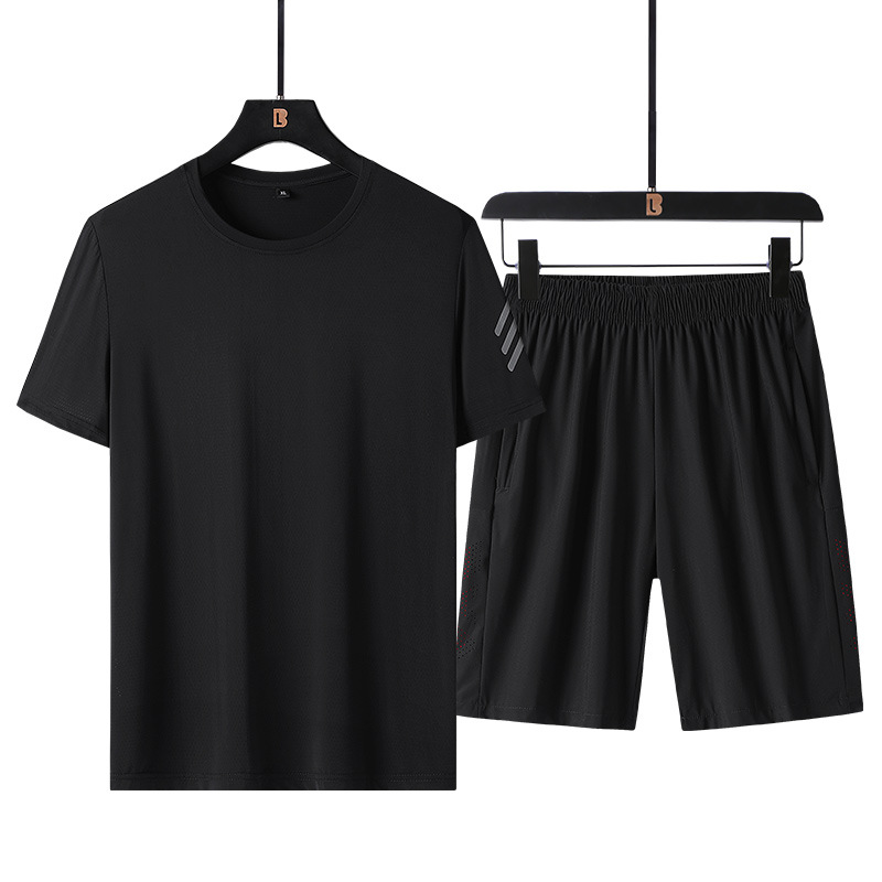 Trajes deportivos para hombres de verano para correr Casual hielo nylon camiseta de manga corta pantalones elásticos transpirables dos piezas