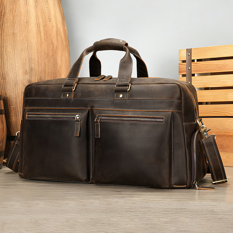Crazy Horse Leather Men's Travel Bag Large Capacity Weekend Waterproof Travel Bag Leather Travel Bag Men Crazy Horse Leather Men's Travel Bag Large Capacity Weekend Waterproof Travel Bag Leather Travel Bag Men