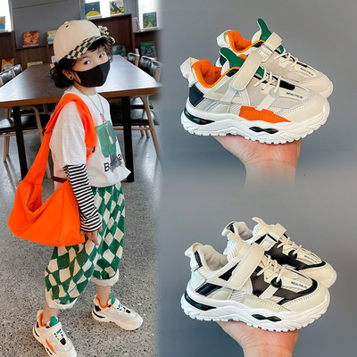 韩版超纤皮网面儿童运动鞋 2022虎班长潮流增高休闲跑鞋一件代发|ru