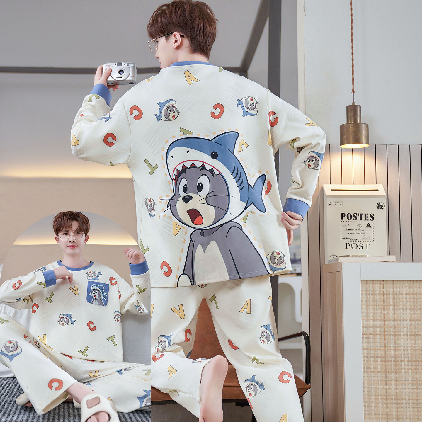 Kişi pijama dəsti, uzunqol, pambıq, oğlan uşaqları üçün