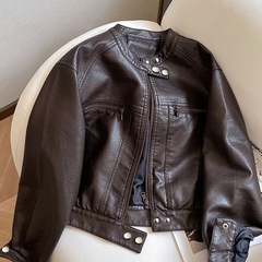 美式机车服短款pu皮衣外套女2025春秋新款小个子设计感立领夹克潮