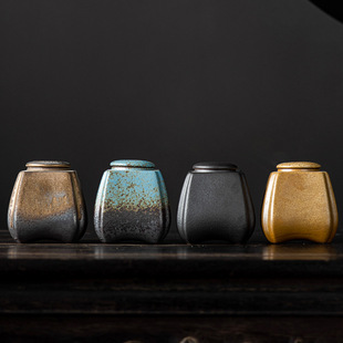 Tea Cans Ceramic Household Gold-plated Sealed Cans Empty Cans Half Jin Storage Tea Storage Tanks Green Tea Black Tea Pu'er Tea Tanks