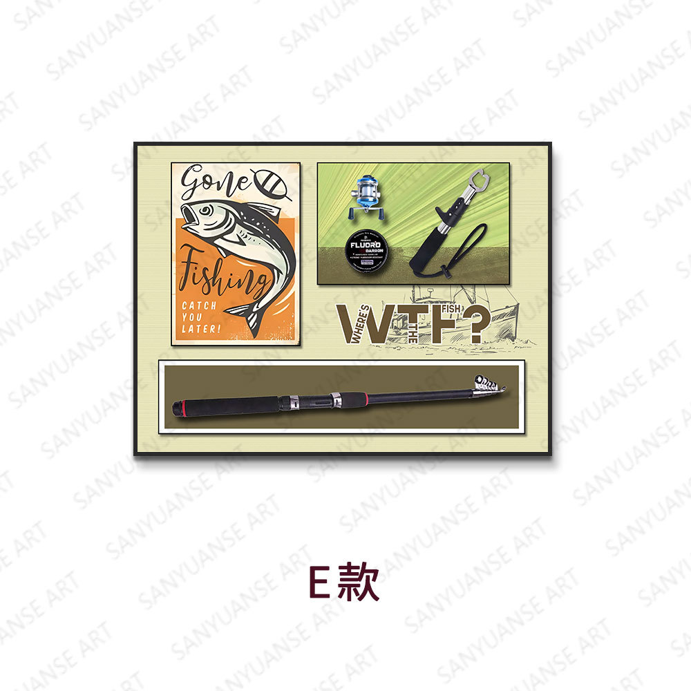 Pintura decorativa de pesca Restaurante de barbacoa de mariscos Pintura colgante Ruta de pesca Yahai Tienda de aparejos de pesca Mural Pintura física tridimensional