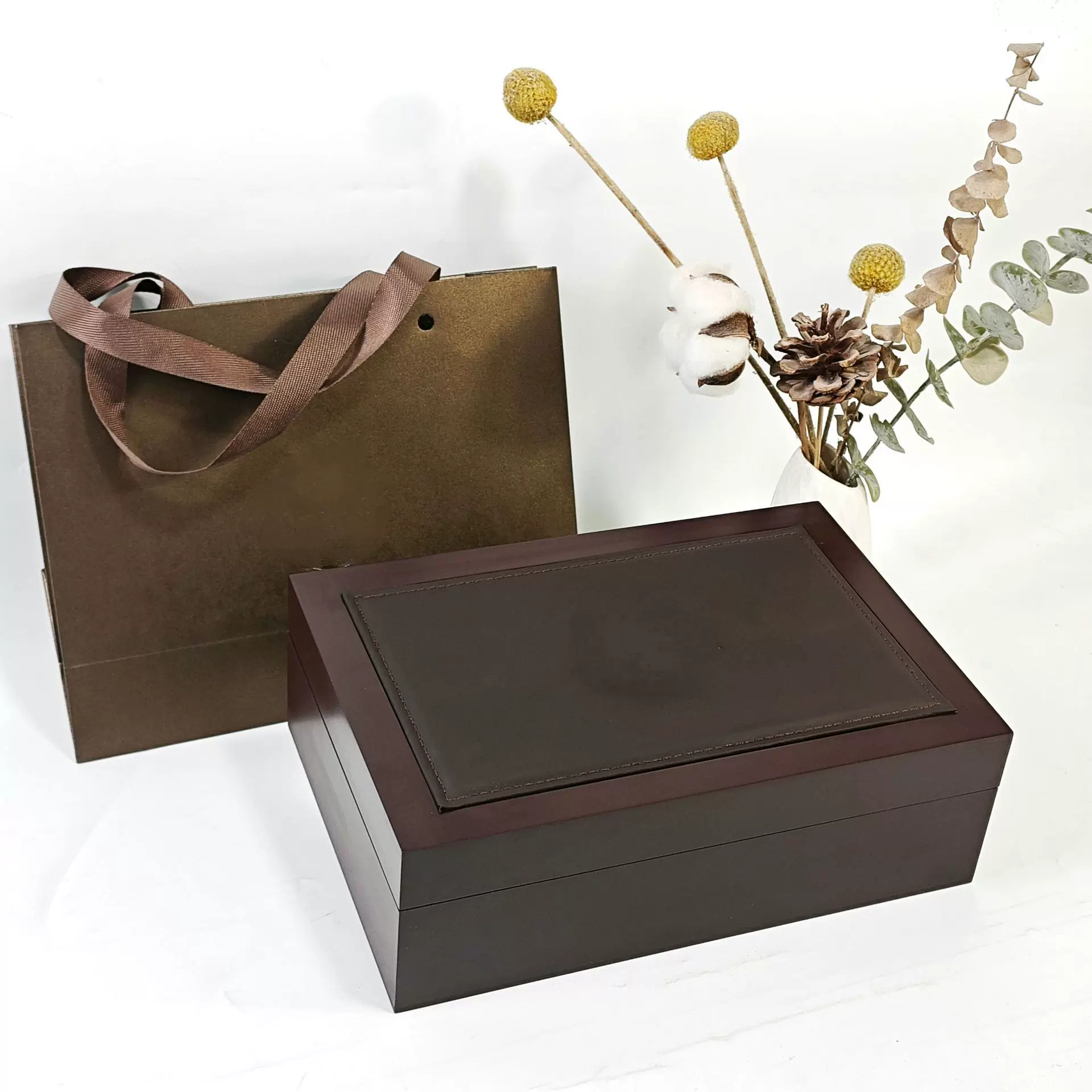 精油木盒化妆品包装烤漆盒嵌PU皮革石斛枸杞盒礼盒礼品收纳