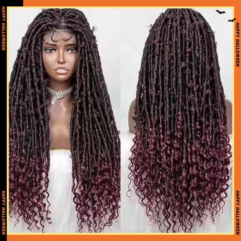 El encaje de Europa y los Estados Unidos comercio exterior transfronterizo de fibra química africana trenzada imitación tejida a mano cubierta de cabeza BoxBraids pelucas largas rectas