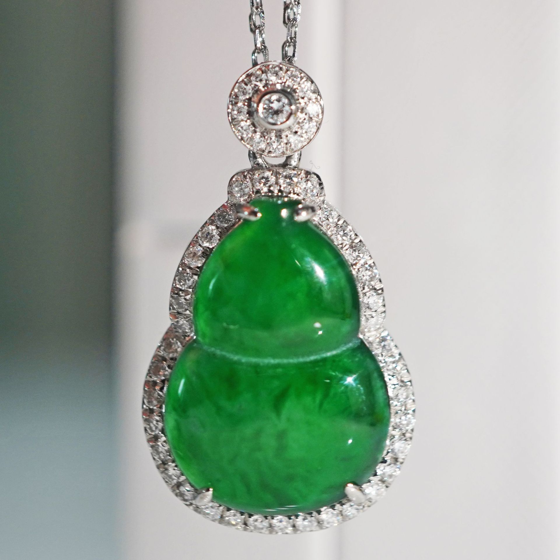 PT950铂金镶嵌培育钻石项链翡翠葫芦吊坠玉石锁骨项链挂坠|ms
