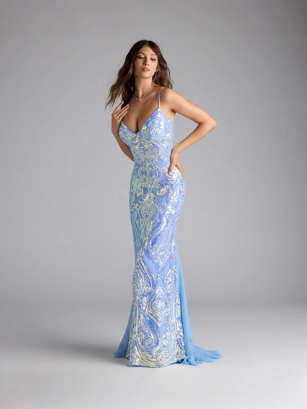Venta caliente transfronteriza europea y americana nueva fiesta de las mujeres con cuello en V azul lentejuelas vestido sexy vestido de noche