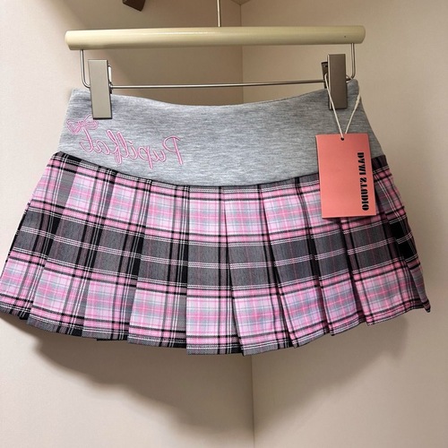 American Retro Floral Gingham Half-Skirt for Girls Summer Embroidered Patchwork Fashion High-Waist Pleated Skirt Short Skirt