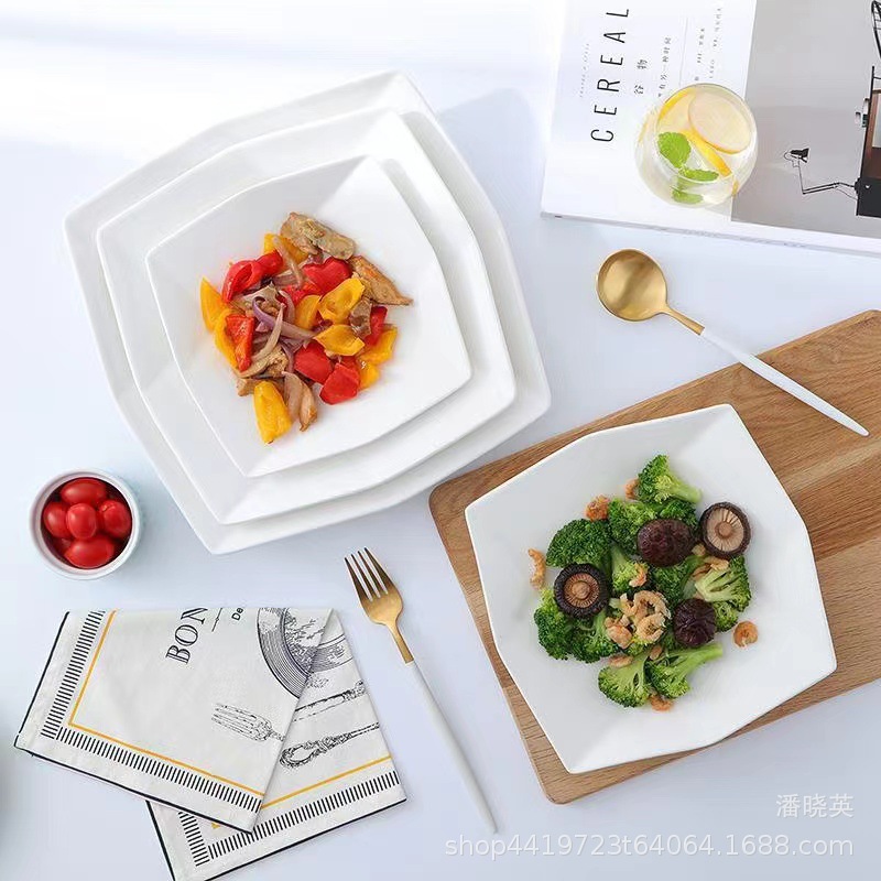 纯白酒店陶瓷盘子饭店餐厅创意陶瓷盘异形盘子批发 点心盘牛排盘