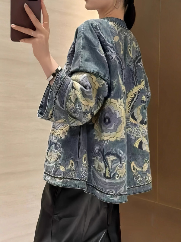 南油高端无敌爆款重磅刺绣欧美风洗水牛仔外套女洋气显瘦百搭上衣|undefined