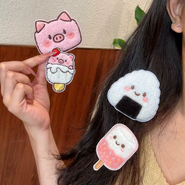 Super cute pig head rice ball ice cream magic tape for sweet girls, seamless fringe sticker for tidying up stray hair