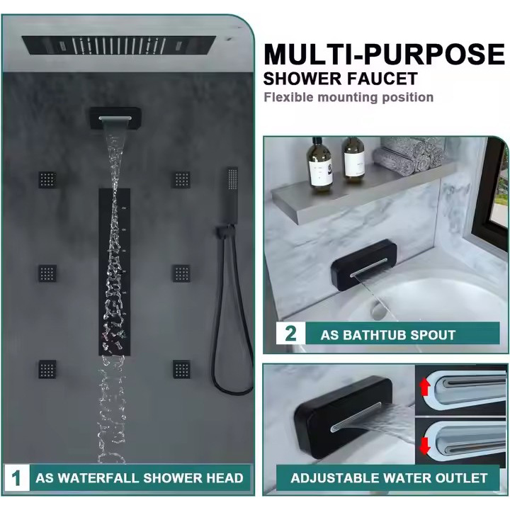 Techo escondido 500 * 360mm LED ducha superior pulverización bañera de baño frío y caliente conjunto de ducha digital