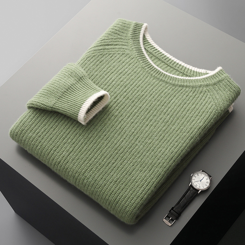 Autumn and Winter New Wool Sweater Men's Round Neck Youth Casual Knitted Sweater Loose Fashion Solid Color Base Wool Sweater