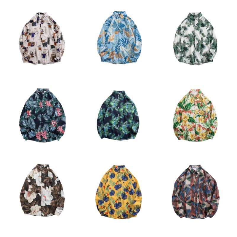 Southeast Asia Thailand Hotel Staff Clothes Floral Shirt Long Sleeve Men's and Women's Couples Floral Shirt Best Man Bridesmaid Dress